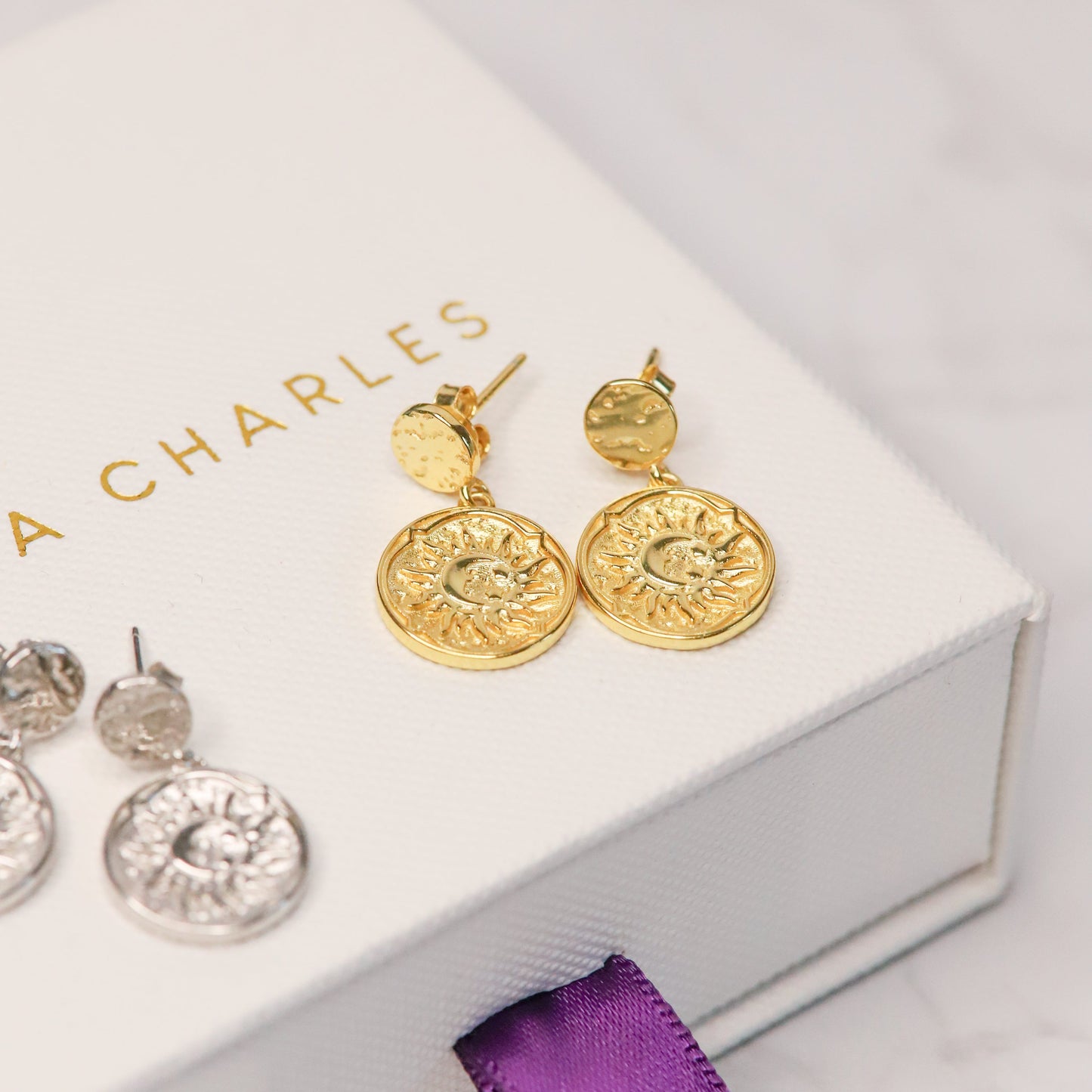 Aruna Sun Coin Drop Earrings | 18k Gold Plated