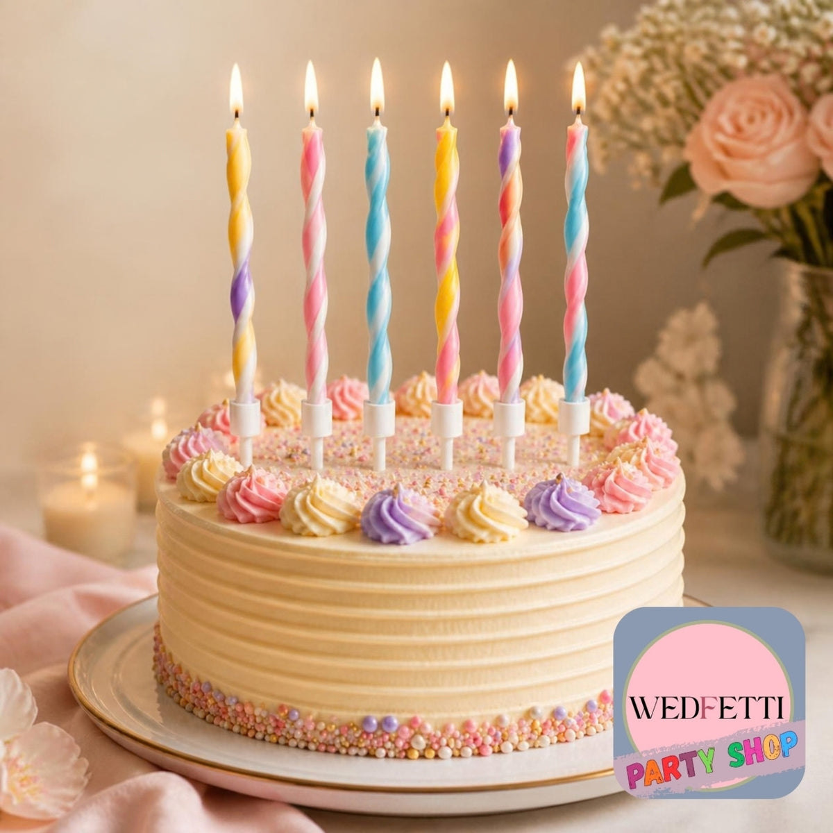 Tall Twisted multicolor birthday candles - 6 Pack