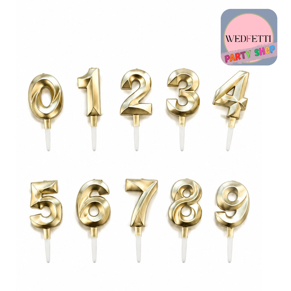 Brushed Matt Gold-Style Number Birthday Candles 0–9