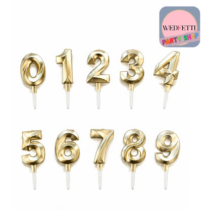 Brushed Matt Gold-Style Number Birthday Candles 0–9