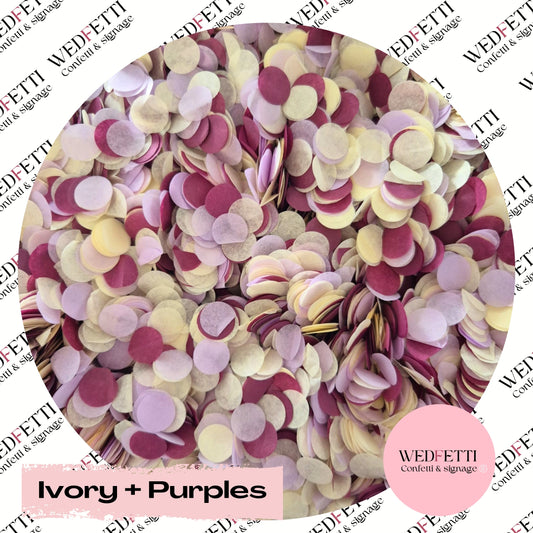 Biodegradable confetti Slow falling paper -  Ivory + Purples