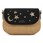 Elena Star Studded Rattan Handbag - Black & Gold