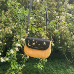 Elena Star Studded Rattan Handbag - Black & Gold
