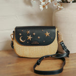 Elena Star Studded Rattan Handbag - Black & Gold