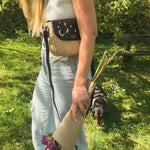 Elena Star Studded Rattan Handbag - Black & Gold