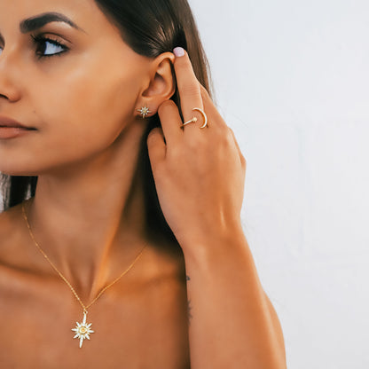 Zira Star and Moon Birthstone Ring | 18K Gold Plated