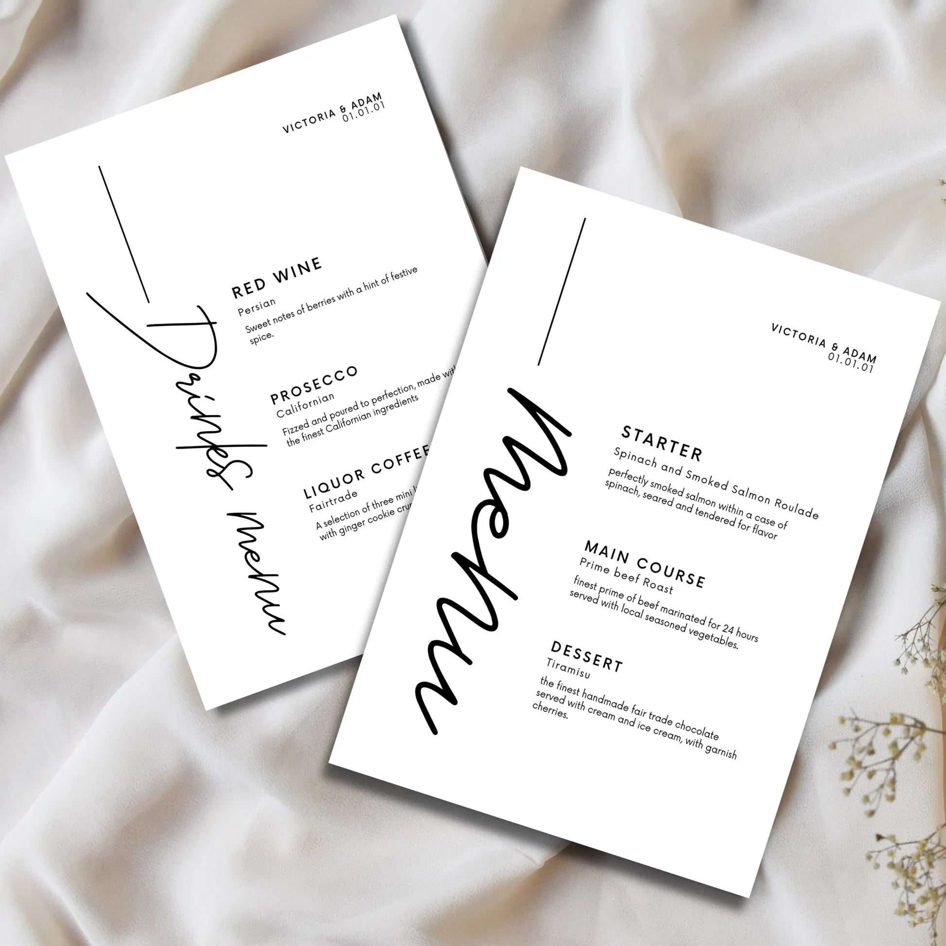 Custom table & drink menu set WedFetti