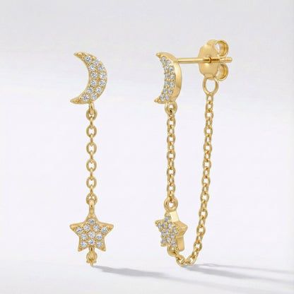 Imogen Moon & Star Drop Chain Earrings | 18k Gold Plated