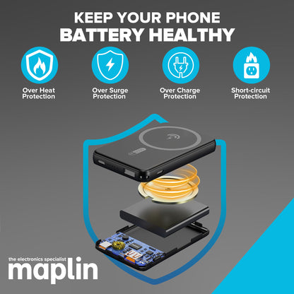 Maplin 5,000mAh Wireless Fast Charging Power Bank with USB-C & Qi Charging