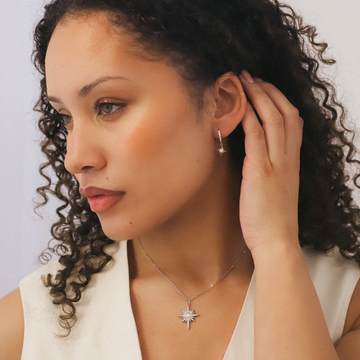 Neve Opal Star Huggie Hoop Earrings | 925 Sterling Silver