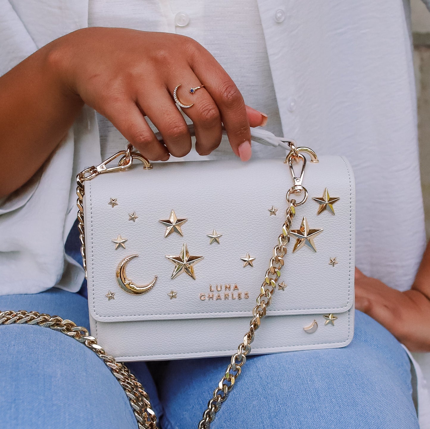 Nova Star Studded Handbag - Grey & Gold