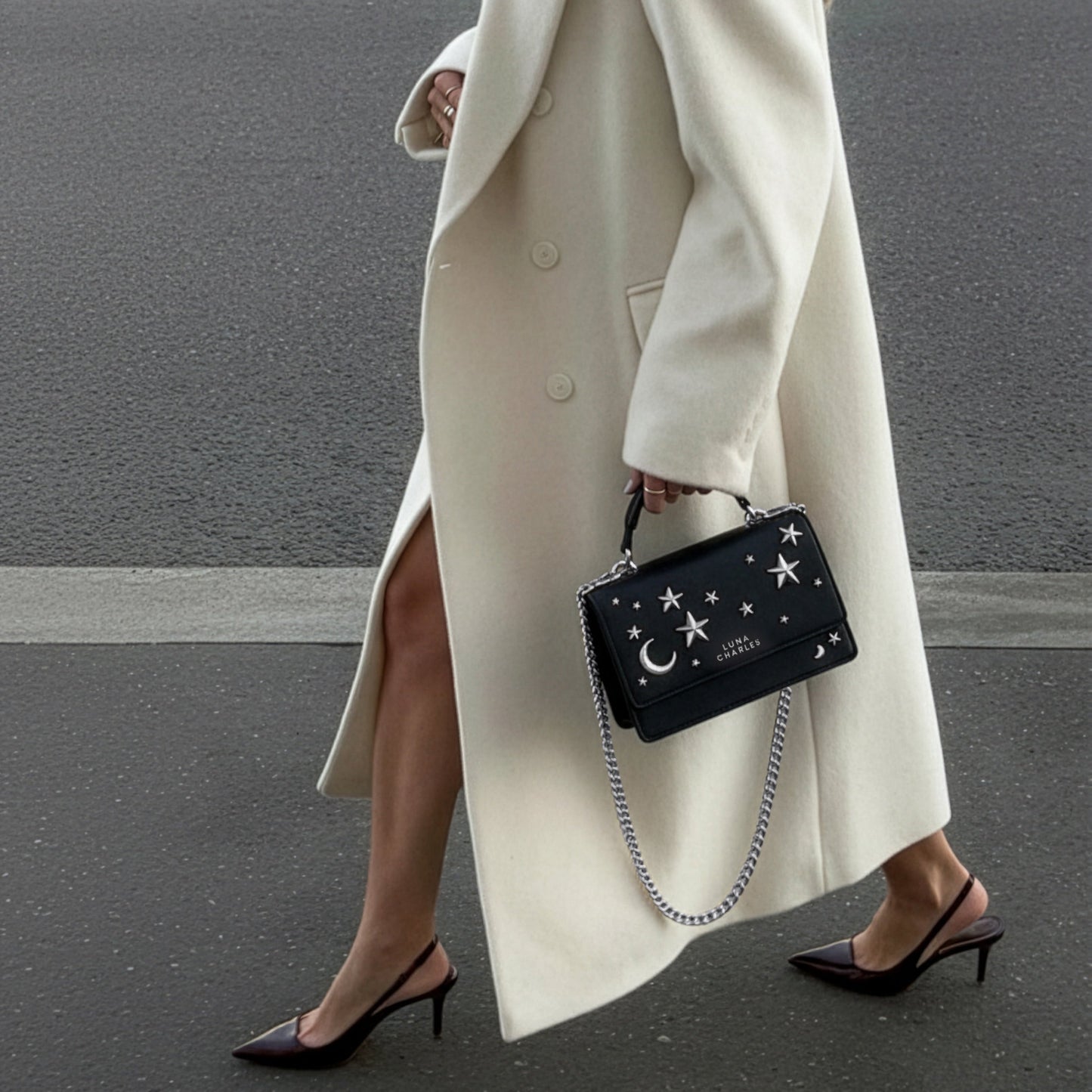 Nova Star Studded Handbag - Black & Silver