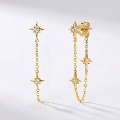 Savannah Star Drop Chain Earrings | 18k Gold Plated
