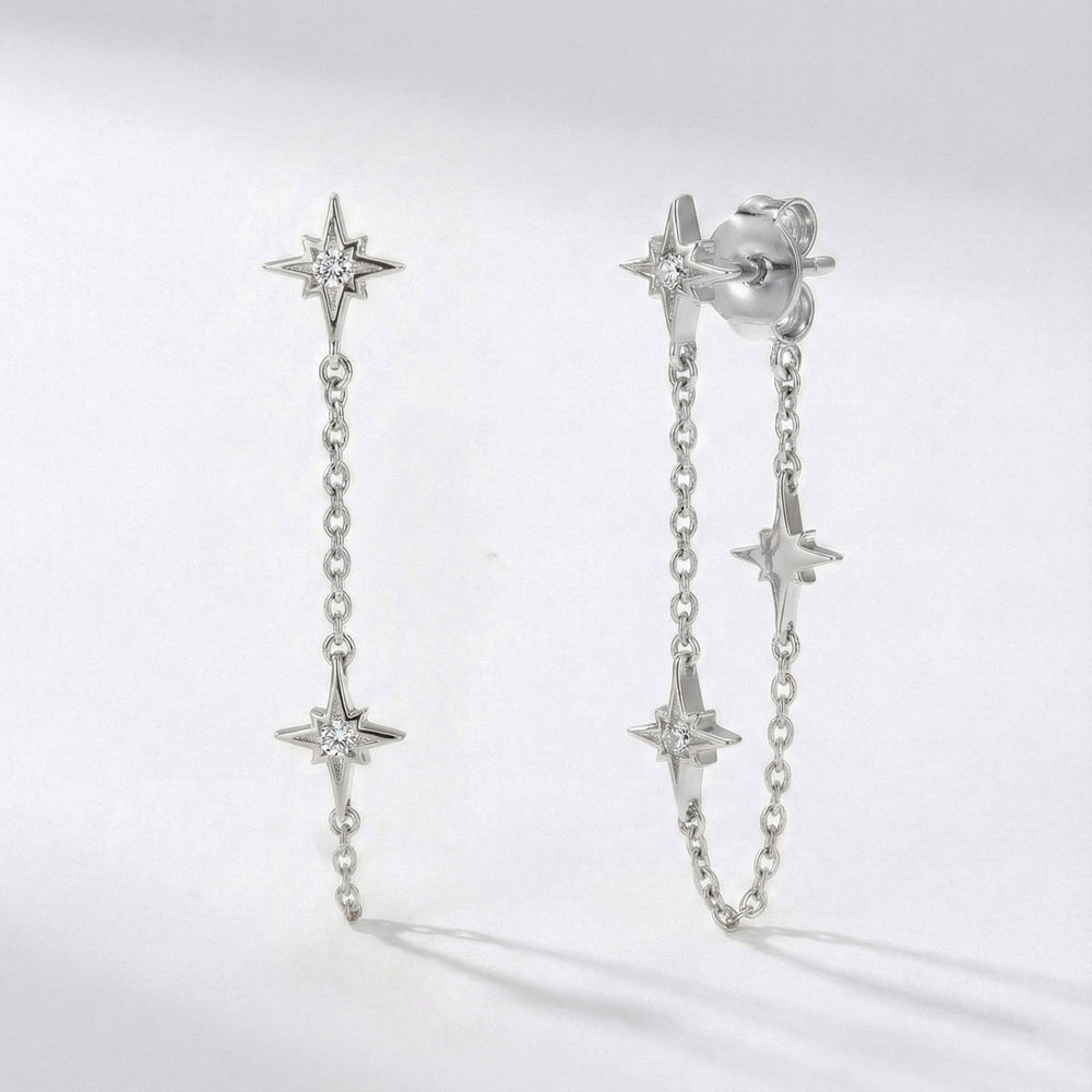 Savannah Star Drop Chain Earrings | 925 Sterling Silver