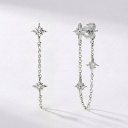 Savannah Star Drop Chain Earrings | 925 Sterling Silver