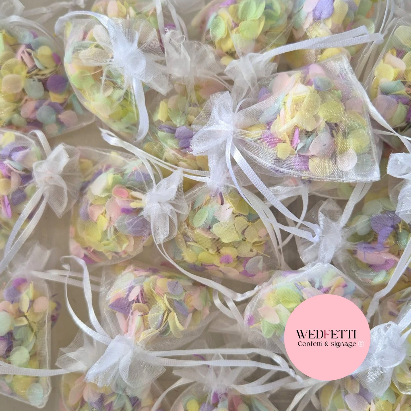 White sheer drawstring organza bags (empty)