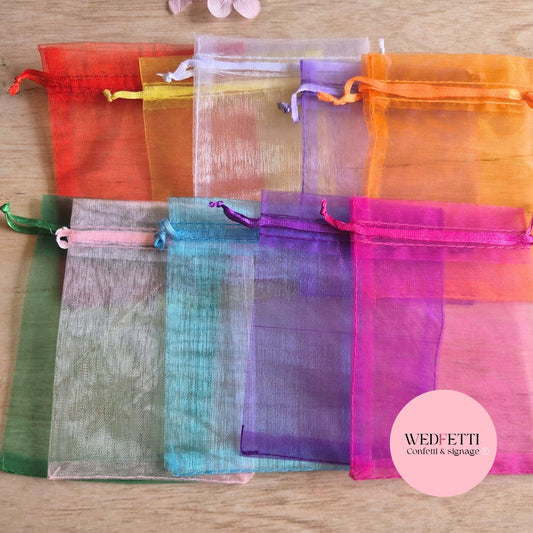 Coloured sheer drawstring organza bags (empty)