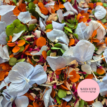 Fluttering Hydrangea + Cornflower Mix + Burnt Orange