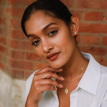 Zira Star and Moon Birthstone Ring | 18K Gold Plated