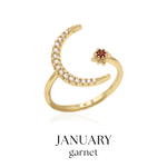 Zira Star and Moon Birthstone Ring | 18K Gold Plated