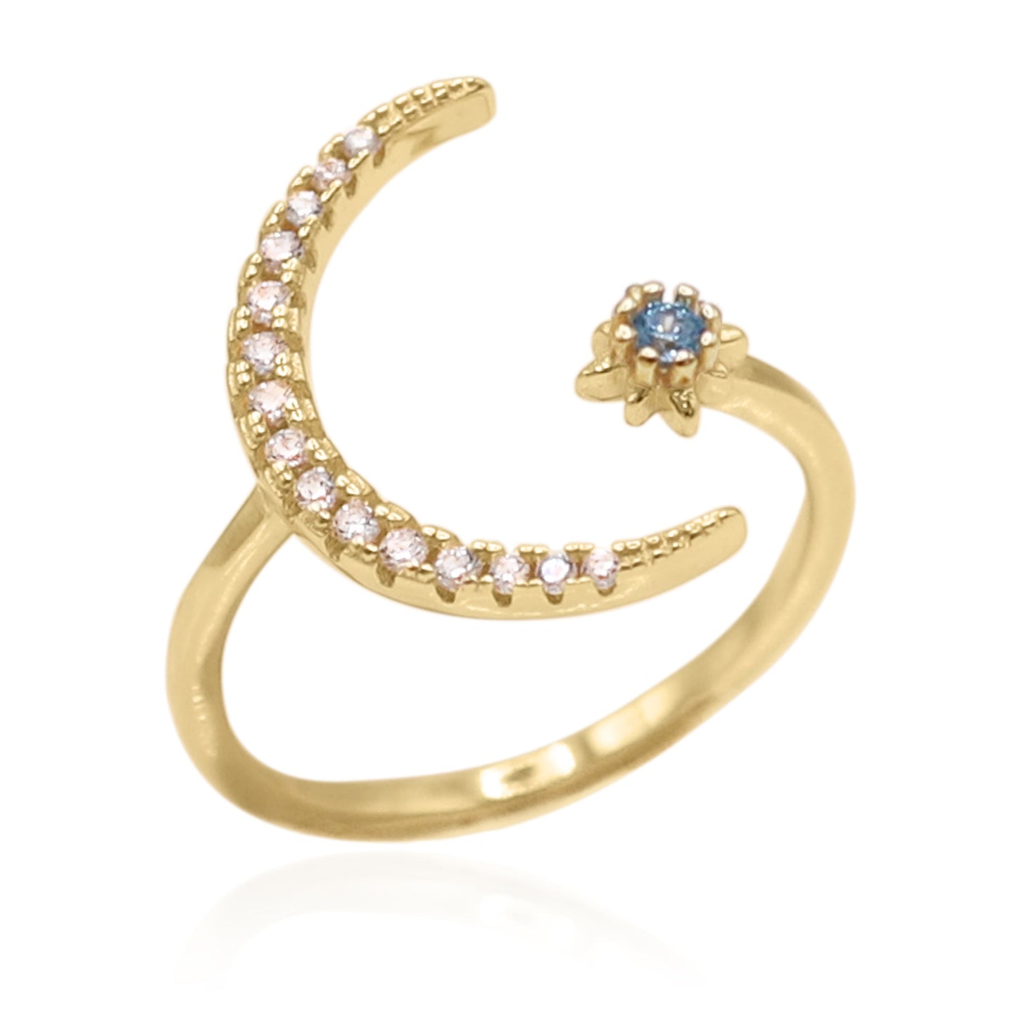Zira Star and Moon Birthstone Ring | 18K Gold Plated