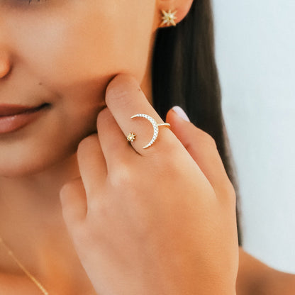 Zira Star and Moon Birthstone Ring | 18K Gold Plated