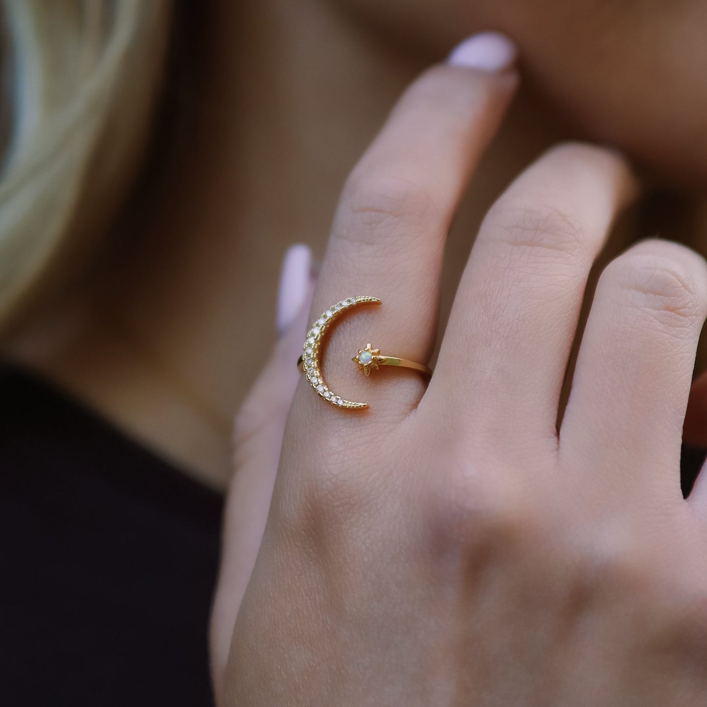 Zira Star and Moon Birthstone Ring | 18K Gold Plated