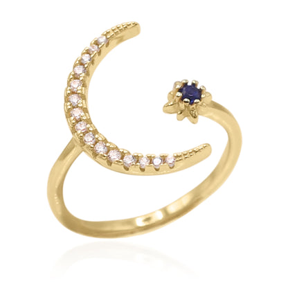 Zira Star and Moon Birthstone Ring | 18K Gold Plated