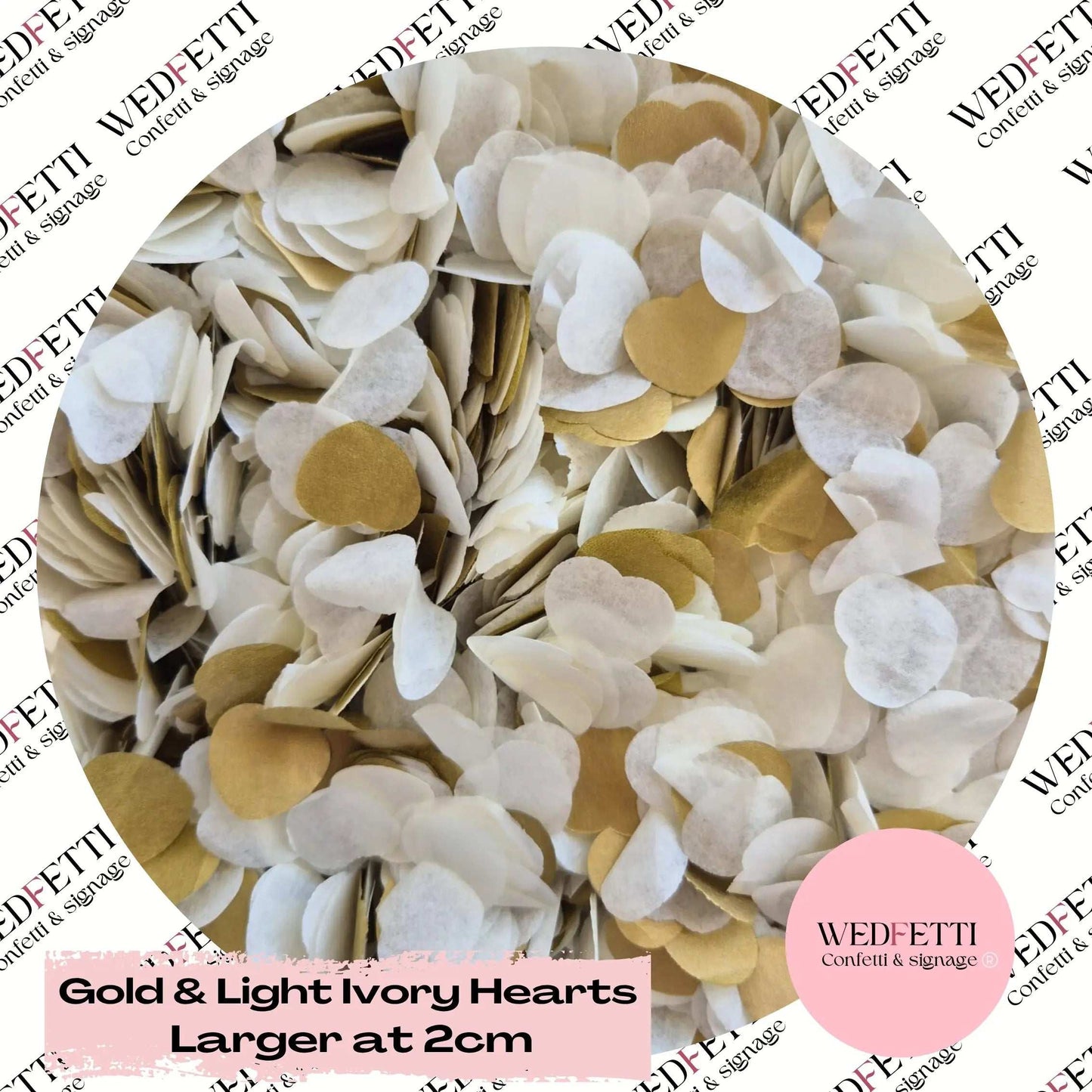 Slow falling paper Confetti larger at 2cm - Gold & Light Ivory Hearts - WedFetti Confetti & Signage