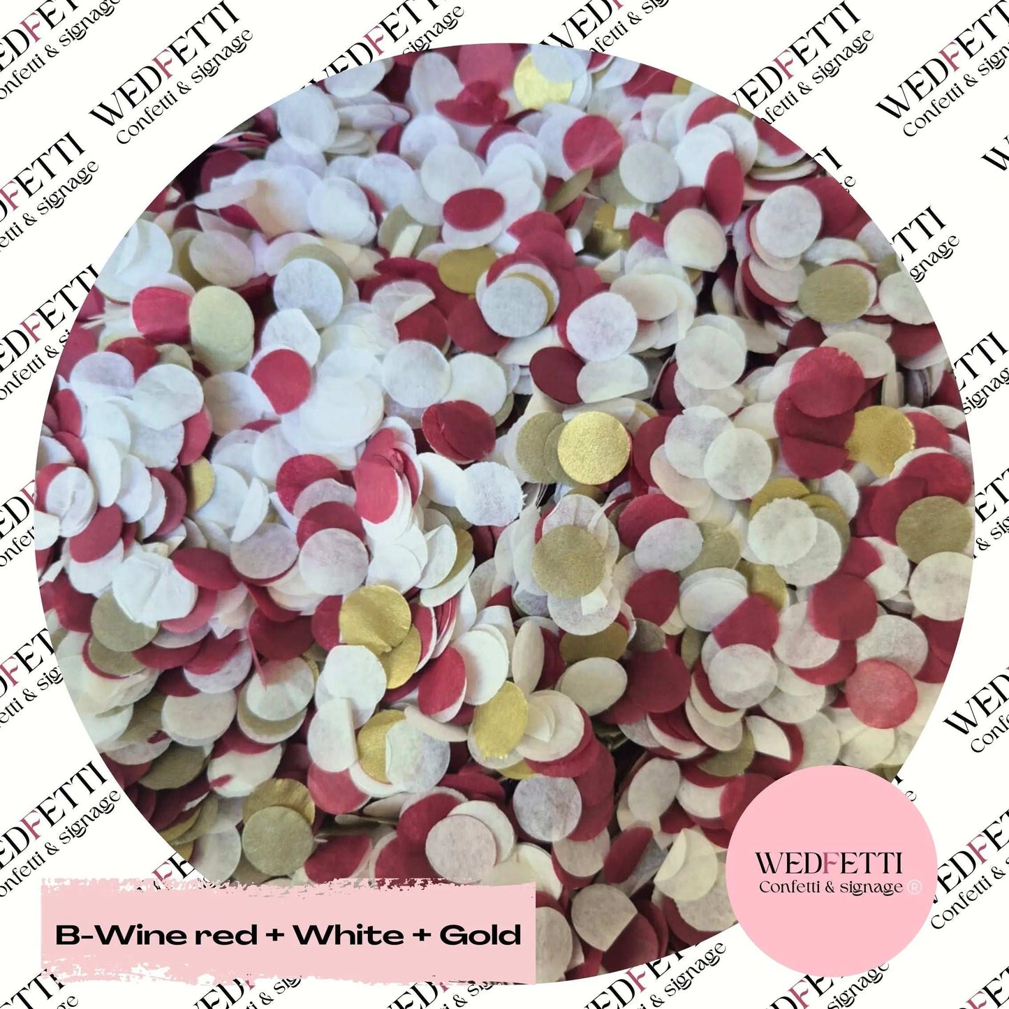 Slow falling paper Confetti - Burgundy Wine Red+ White + Gold - WedFetti Confetti & Signage