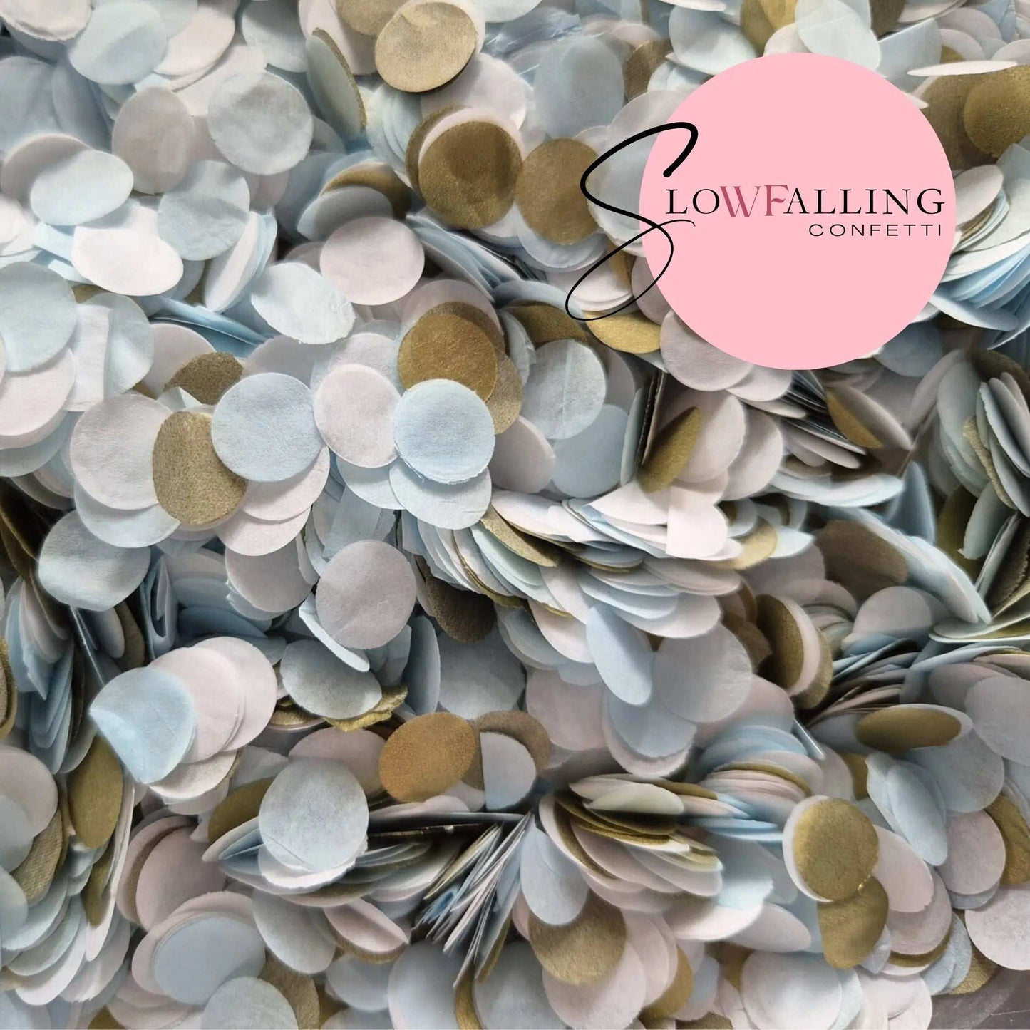 Slow falling paper Confetti - Gold, baby blue white WedFetti