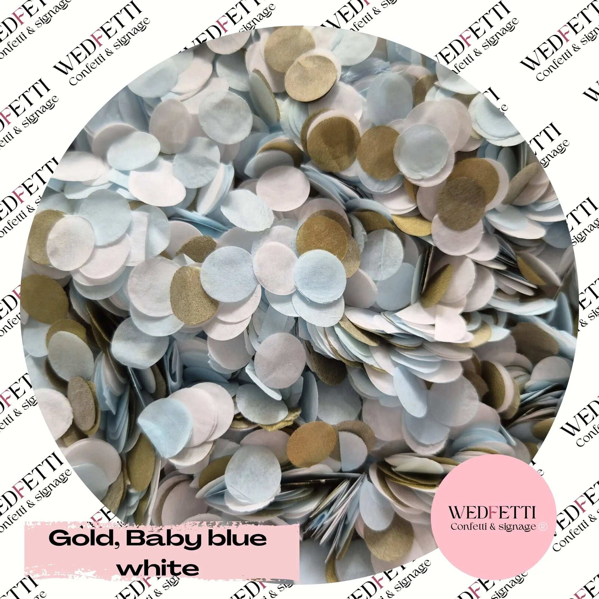Slow falling paper Confetti - Gold, baby blue white WedFetti