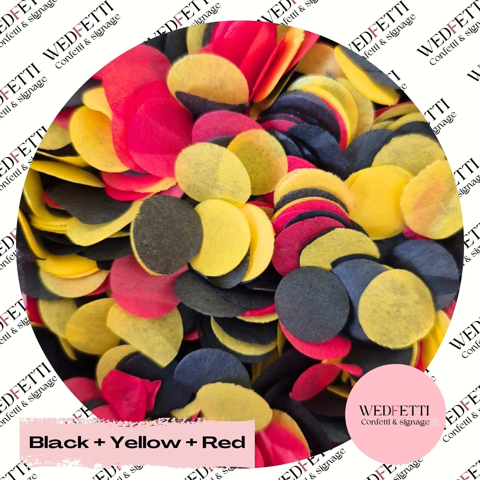 Slow falling paper Confetti - Black + Red + Yellow - WedFetti Confetti & Signage