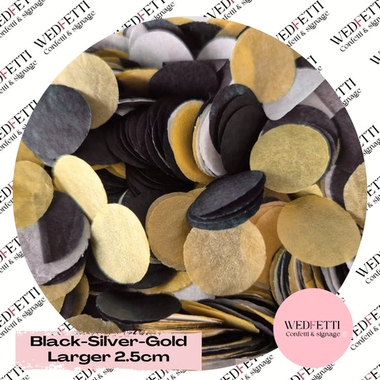 Slow falling paper Confetti larger 2.5cm - Black-Silver-Gold - WedFetti Confetti & Signage