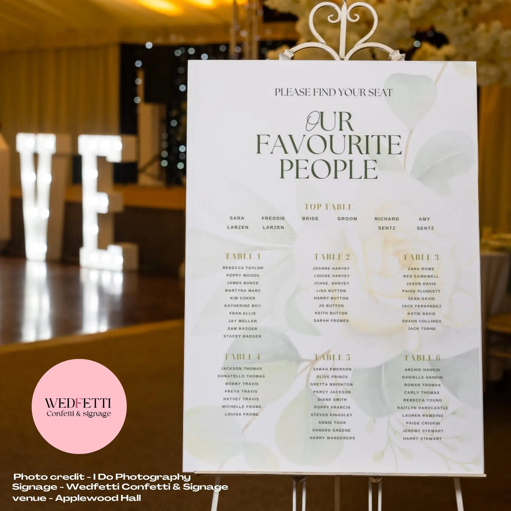 A1 Seating plan Sage - WedFetti Confetti & Signage